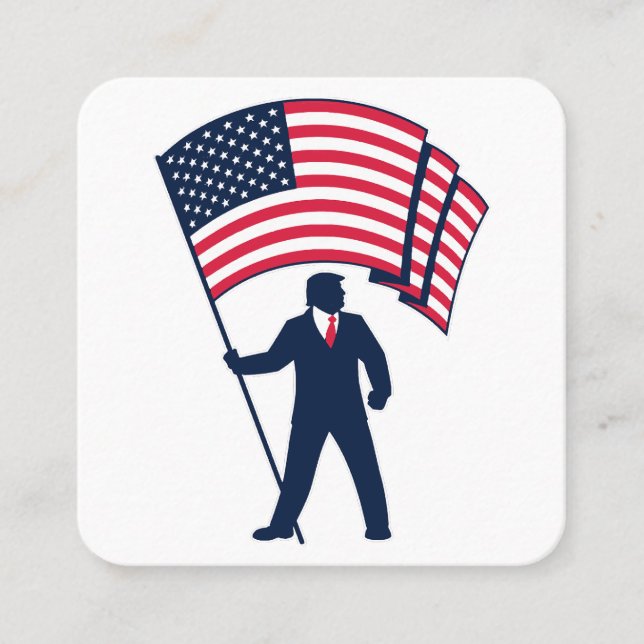 President Trump Bearing the USA Flagga Fyrkantigt Visitkort (Framsida)