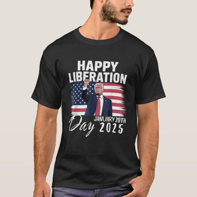 President Trump deklarerar befrielsedagen i Lyckli T Shirt (Framsida)