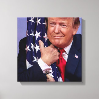 President Trump Hugger den amerikanska Flagga Canvastryck