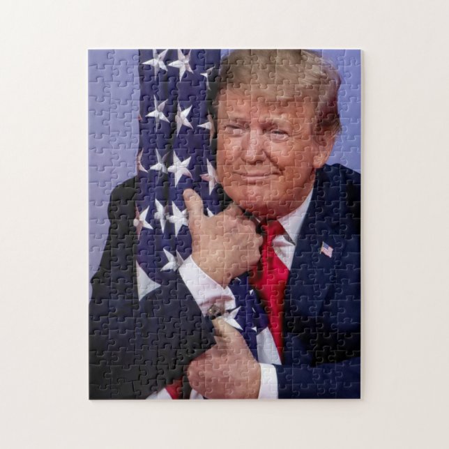 President Trump Hugger den amerikanska Flagga Pussel (Vertikal)
