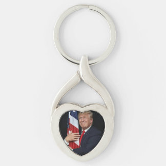 President Trump Hugger, den amerikanska Flagga Twisted Heart Silverfärgad Nyckelring