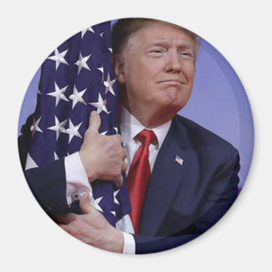 President Trump Hugging the American Flagga Magnet