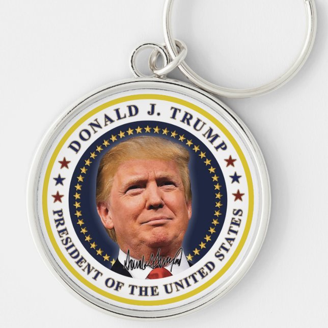 President Trump Inauguration Day Souvenir Rund Silverfärgad Nyckelring (Framsidan)