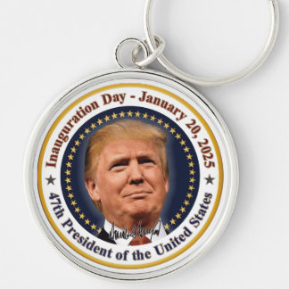 President Trump invigning dag 20 januari 2025 Rund Silverfärgad Nyckelring