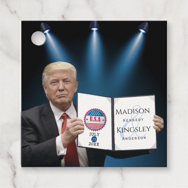 President Trump 📜 Patriotic Bröllop Anpassningsba Gåvor Etiketter (Framsida)