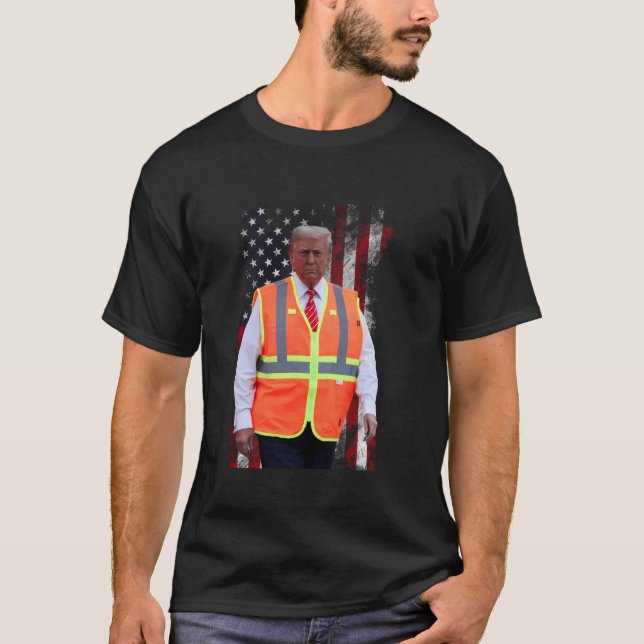 President Trump Sopor Lastbil Worker Vest USA flag T Shirt (Framsida)