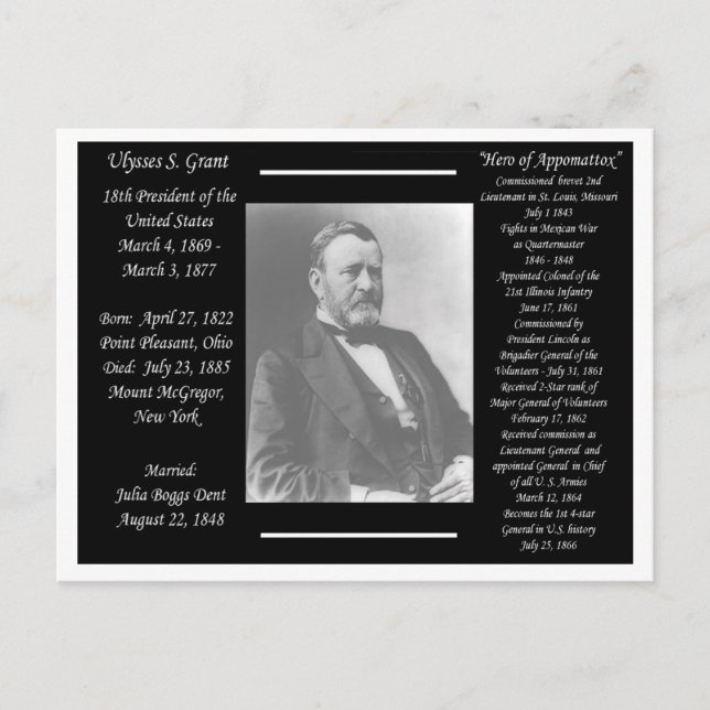 President Ulysses S Grant Vykort (Framsida)