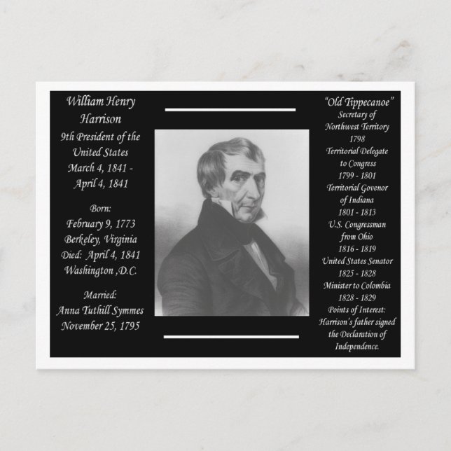 President Willam Henry Harrison Vykort (Framsida)