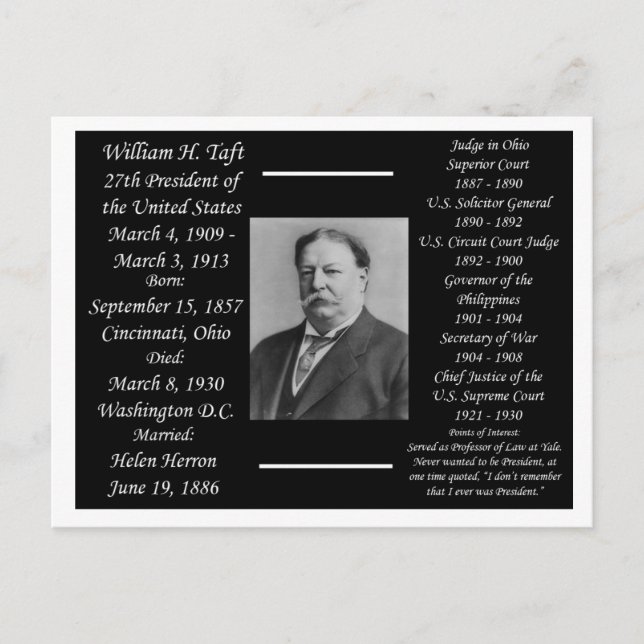 President William H Taft Vykort (Framsida)