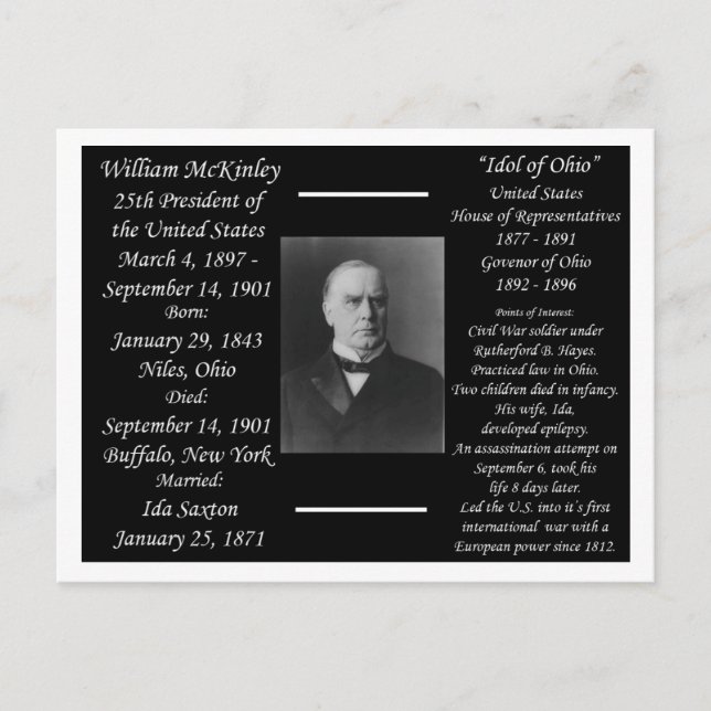 President William McKinley Vykort (Framsida)