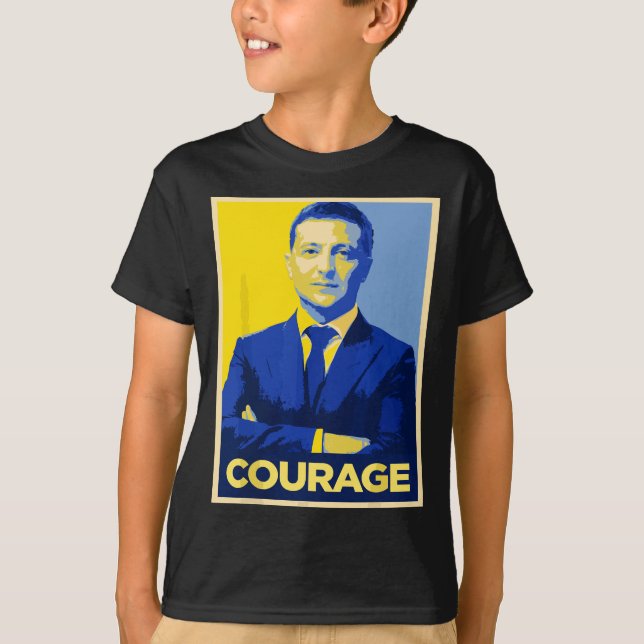 President Zelensky Courage - Retro stand with Ukra T Shirt (Framsida)