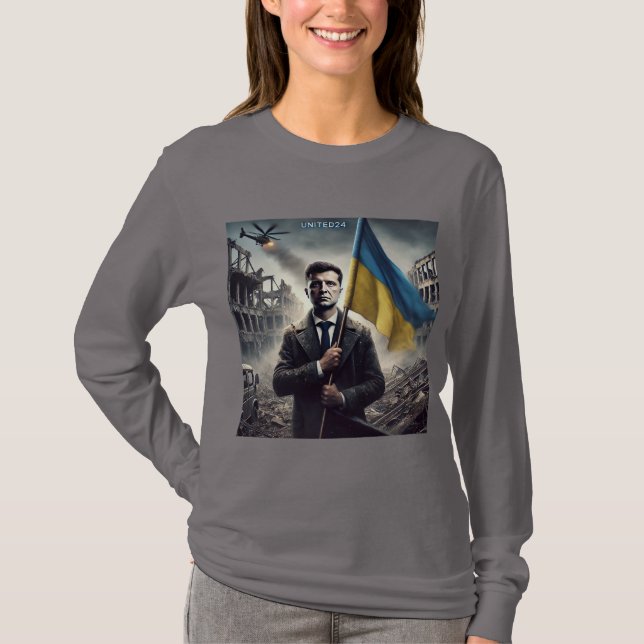 President Zelenskyy stöder Ukrainas kvinnor T Shirt (Framsida)