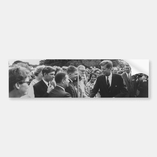 Presidenten Kennedy hälsar fredkårvolontärer Bildekal (Framsidan)