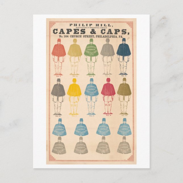 Presidentens annonsering i Kampanj Caps and Capes Vykort (Framsida)