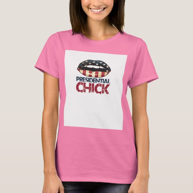 Presidentens Chick RED WHITE och BLUE LÄPPAR Tee Shirt (Framsida)