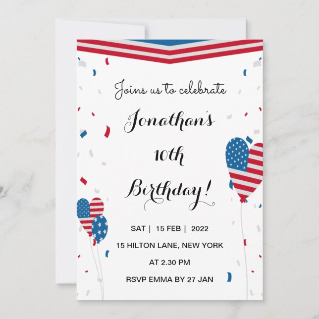 Presidentens födelsedag inbjudan USA patriotisk ro (Framsida)