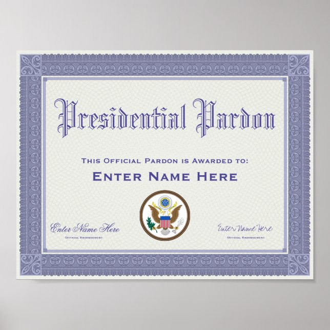 Presidential Pardon Certification Funny Poster (Framsidan)
