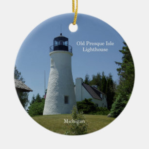 Presque Isle-fyrar dekorerar Julgransprydnad Keramik