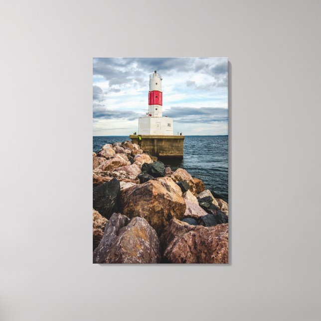 Presque Isle Harbour Breakwater Lighthouse Canvastryck (Framsida)