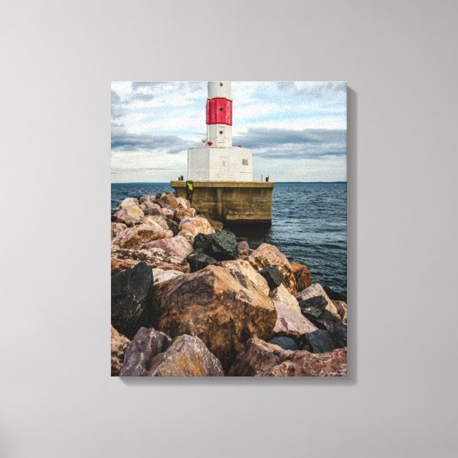 Presque Isle Harbour Breakwater Lighthouse Canvastryck (Framsida)
