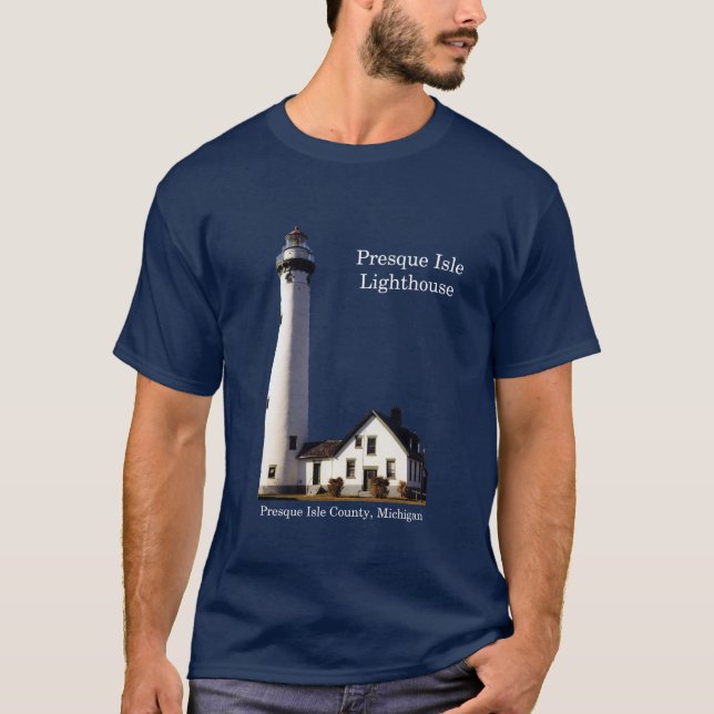 Presque Isle Lighthouse-mörk T Shirt (Framsida)