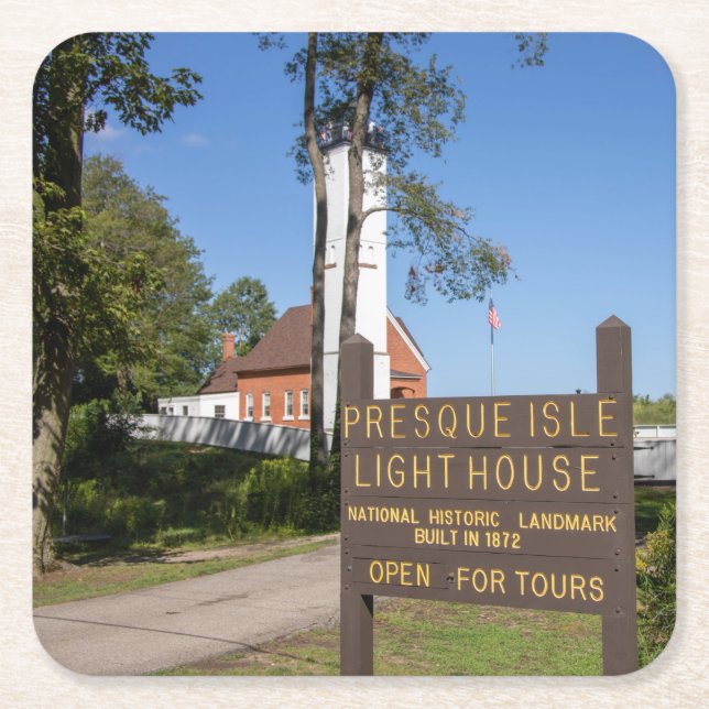 Presque Isle Lighthouse Underlägg Papper Kvadrat (Framsidan)