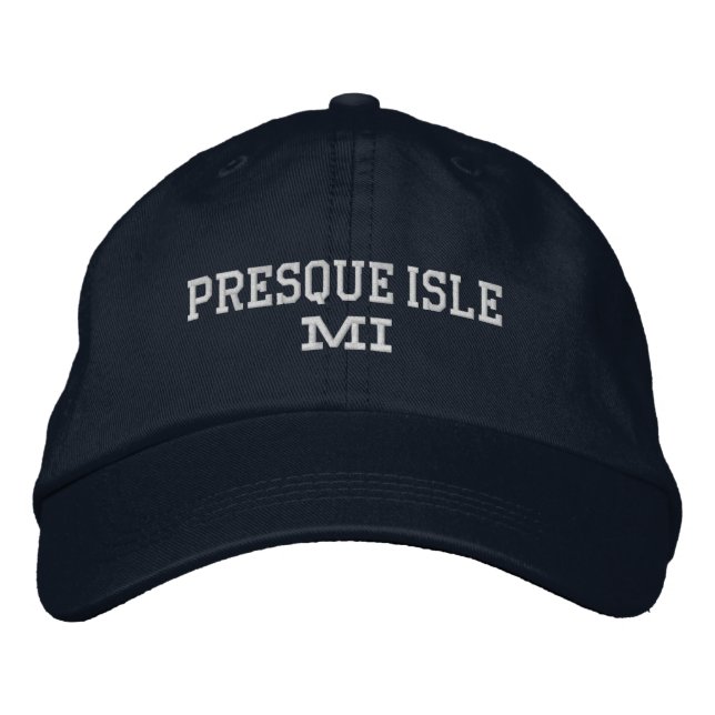 Presque Isle Michigan Embroired Baseball Hat Broderad Keps (Framsida)