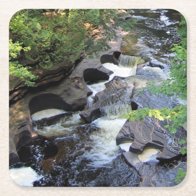 Presque Isle River - Michigan Underlägg Papper Kvadrat (Framsidan)