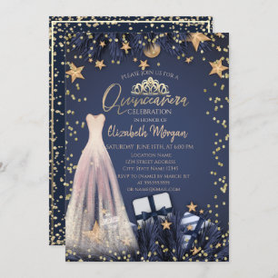 Press,Grenar,DiamanterBlå quinceañera Inbjudningar