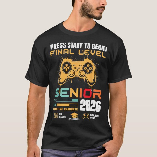 Press Start To Begin Final Level Senior 2026 Gamer T Shirt (Framsida)