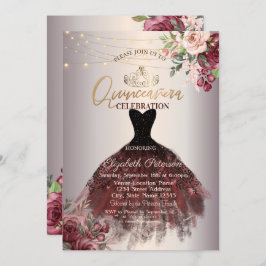 Press,Tiara,Ljus Rosor,Ro Guld Quinceañera Inbjudningar