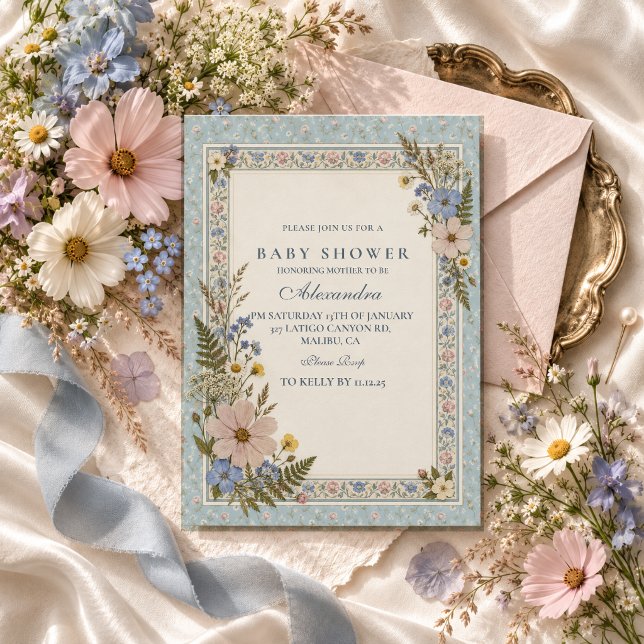 Pressad Blomma Baby Shower Inbjudningar (Skapare uppladdad)