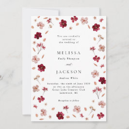 Pressad röd rosa och kräm, blommande bröllopsinbju inbjudningar