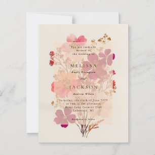 Pressad röd rosa och kräm, blommande bröllopsinbju vykort