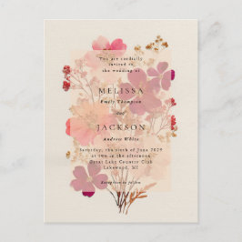 Pressad röd rosa och kräm, blommande bröllopsinbju vykort