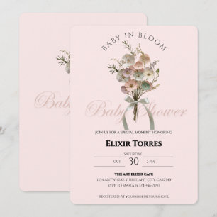 Pressad vildblomma Baby i blomning Boho Baby Showe Inbjudningar