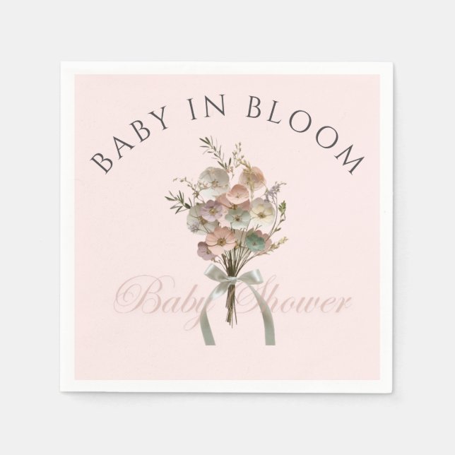 Pressad Vildblomma Baby i Blomning Boho Babyfirand Pappersservett (Framsidan)