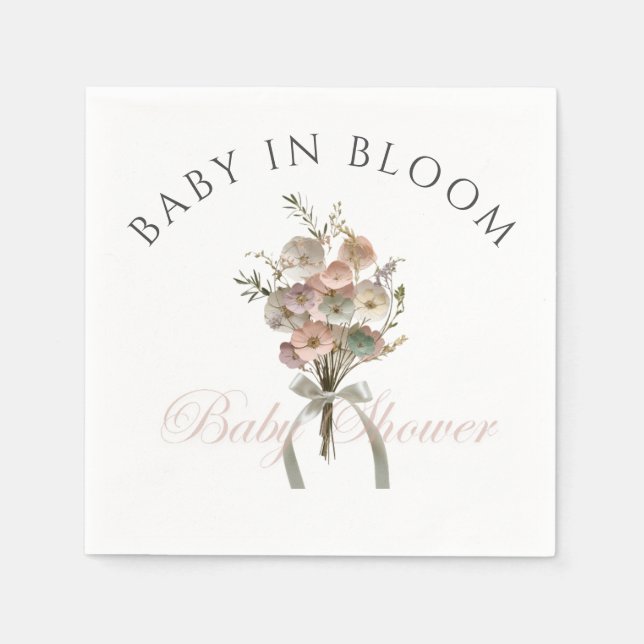 Pressad Vildblomma Baby i Blomning Boho Babyfirand Pappersservett (Framsidan)