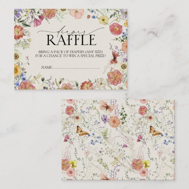 Pressad vildblomma baby shower blöjraffle tilläggskort (Fram/baksida)