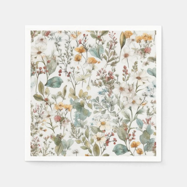 Pressade blommor Blommigt Vattenfärg Pappersservett (Framsidan)