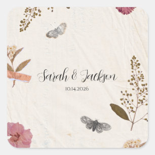 Pressade blommor från shabby chic Bröllop Fyrkantigt Klistermärke