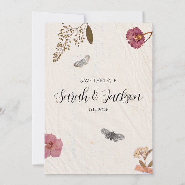 Pressade blommor från shabby chic Bröllop Inbjudningar (Framsida)