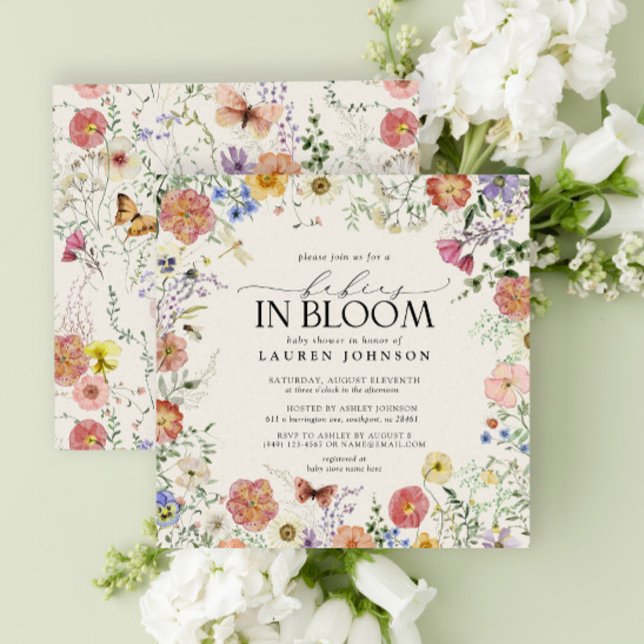 Pressade vilda blommor Blommiga bebisar i blomning Inbjudningar (Skapare uppladdad)