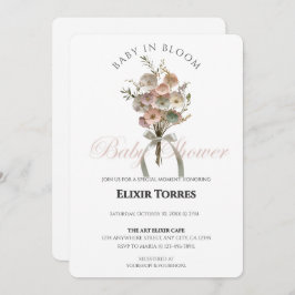 Pressade Wildblommor Baby i Bloom Boho Baby Shower Inbjudningar