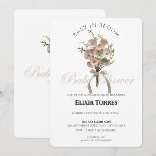 Pressade Wildblommor Baby i Bloom Boho Baby Shower Inbjudningar