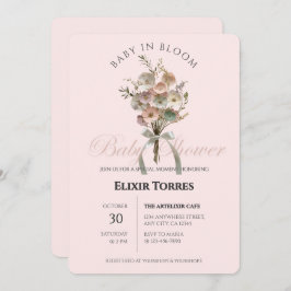 Pressade Wildblommor Baby i Bloom Boho Baby Shower Inbjudningar