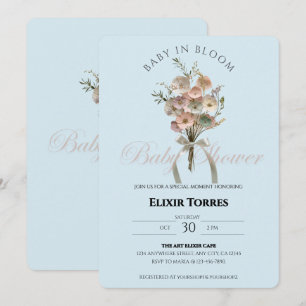 Pressade Wildblommor Baby i Bloom Boho Baby Shower Inbjudningar