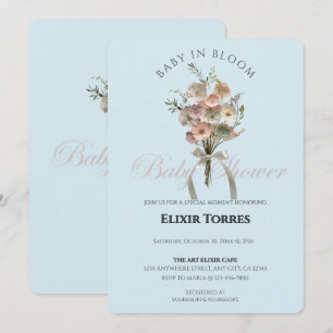 Pressade Wildblommor Baby i Bloom Boho Baby Shower Inbjudningar
