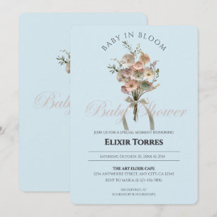Pressade Wildblommor Baby i Bloom Boho Baby Shower Inbjudningar