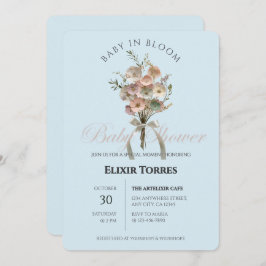 Pressade Wildblommor Baby i Bloom Boho Baby Shower Inbjudningar